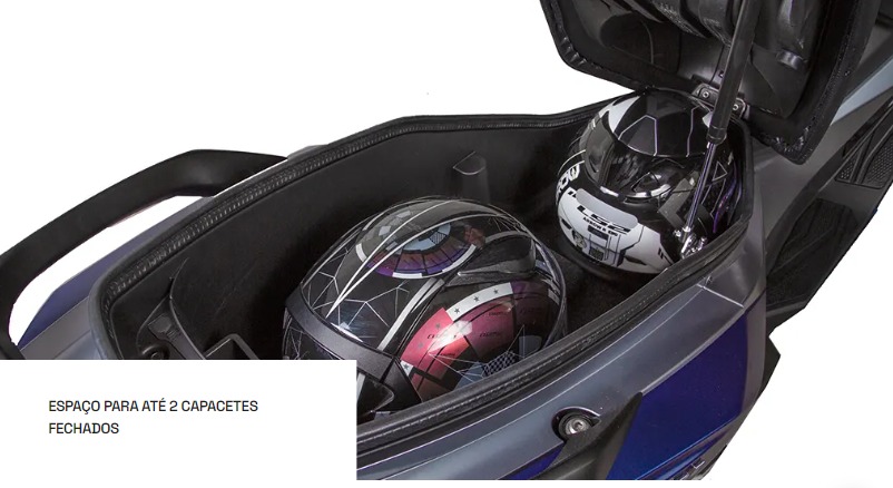 Foto do compartimento para capacete da Dafra Cruisym 300 