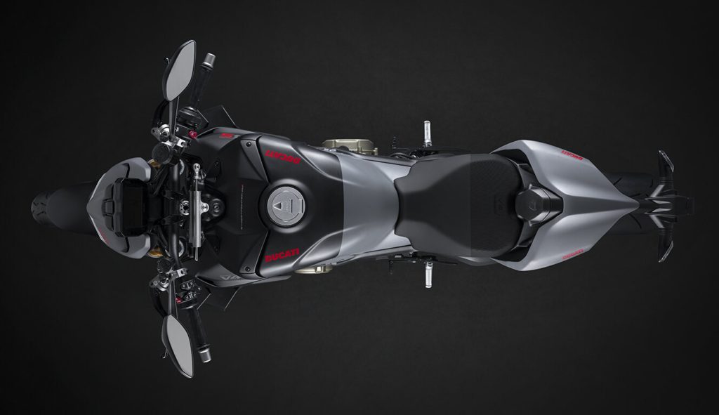 Foto de cima da moto da Ducati